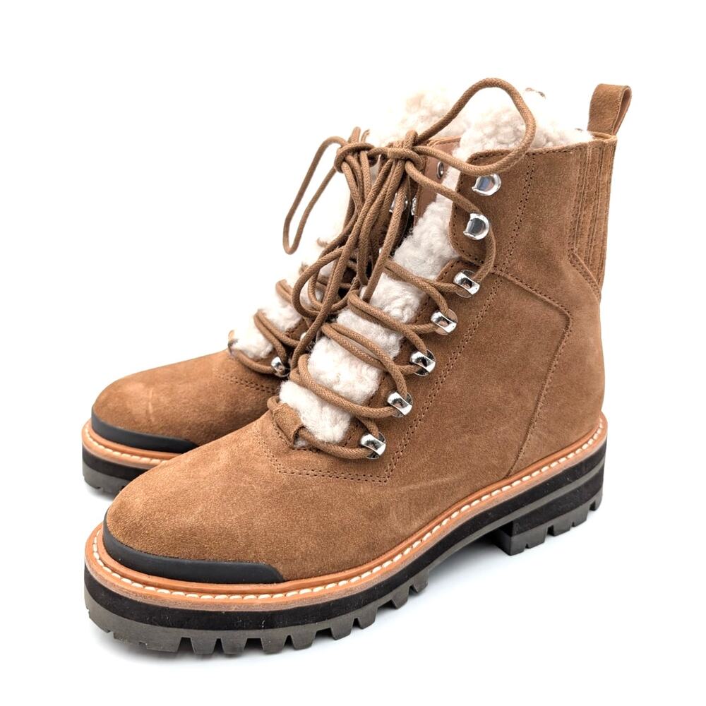 Marc Fisher Izzie Genuine Shearling Lug Sole Boots Women's Brown Suede Size US5M